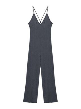 Pull&Bear Charcoal Wide-Leg Jumpsuit with Crossed Spaghetti Straps